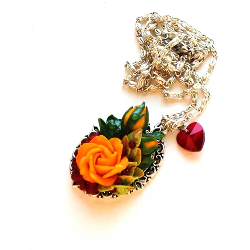 Yellow Enchantress: Rose Pendant Polymer Clay.
