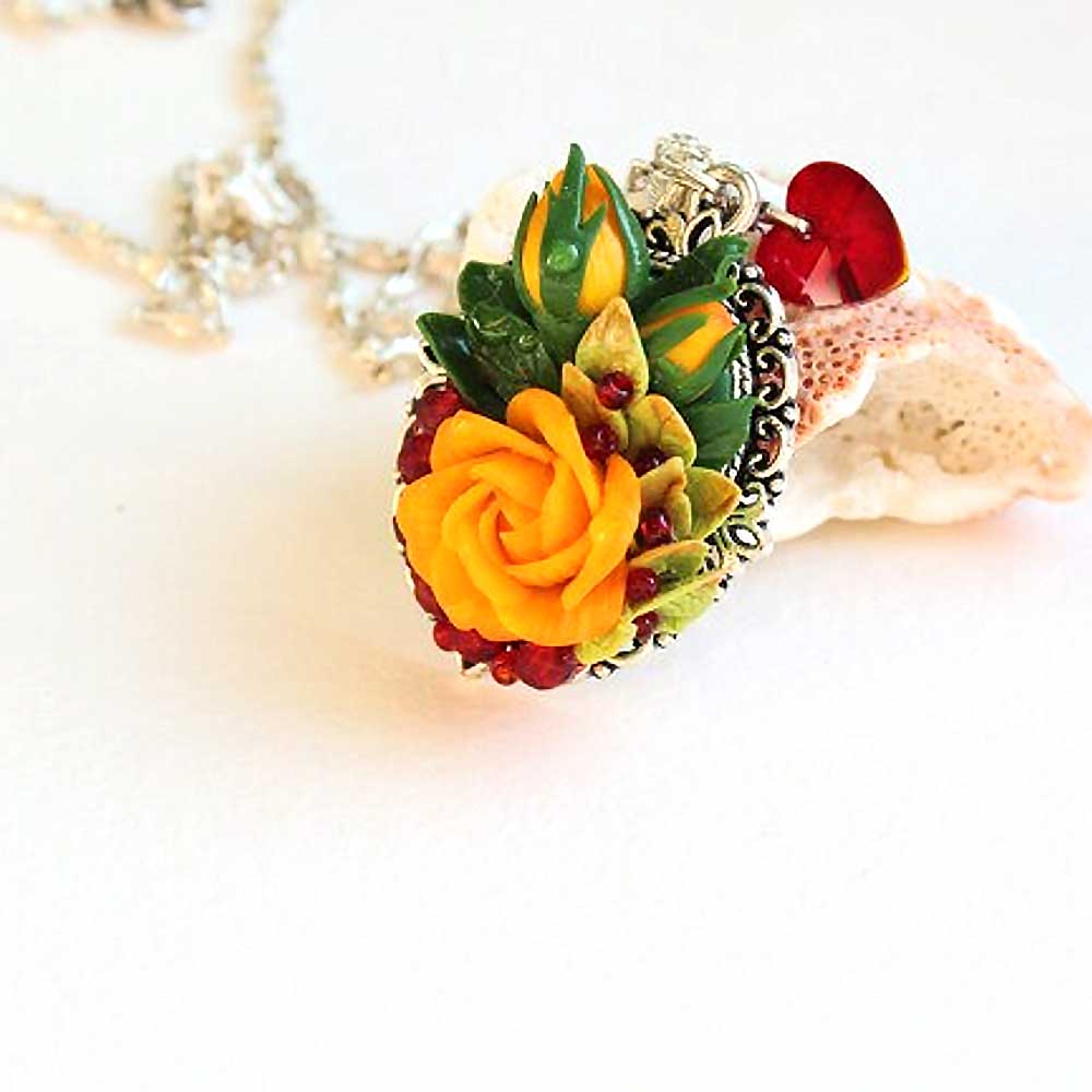 Yellow Enchantress: Rose Pendant Polymer Clay.