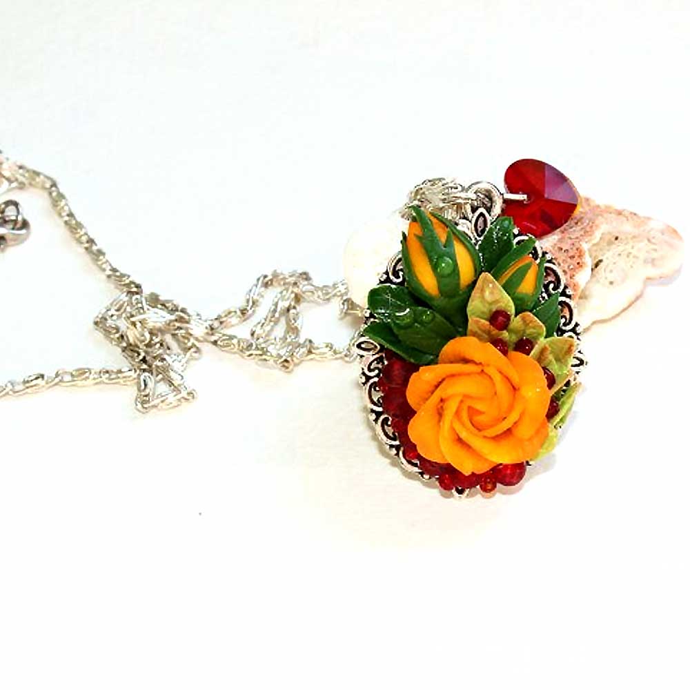 Yellow Enchantress: Rose Pendant Polymer Clay.