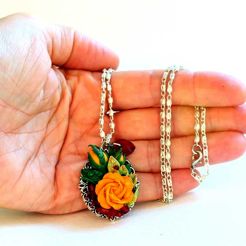 Yellow Enchantress: Rose Pendant Polymer Clay.