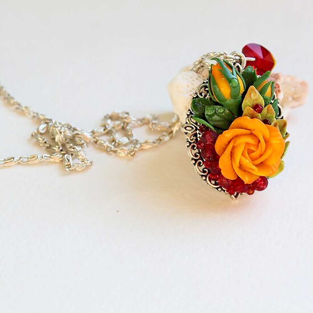 Yellow Enchantress: Rose Pendant Polymer Clay.