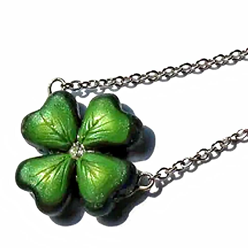 Defender of Happiness: Clover Shamrock Necklace Polymer Clay.