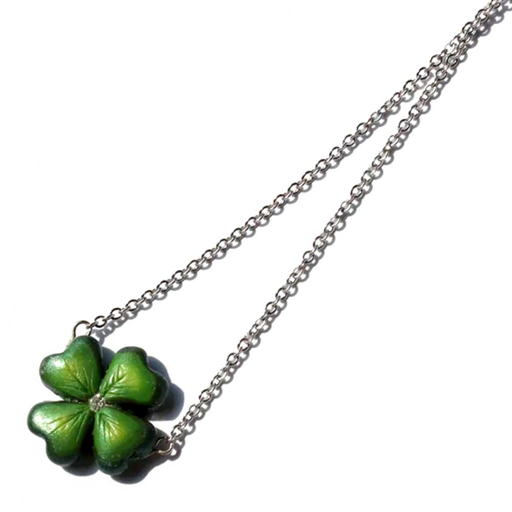 Defender of Happiness: Clover Shamrock Necklace Polymer Clay.