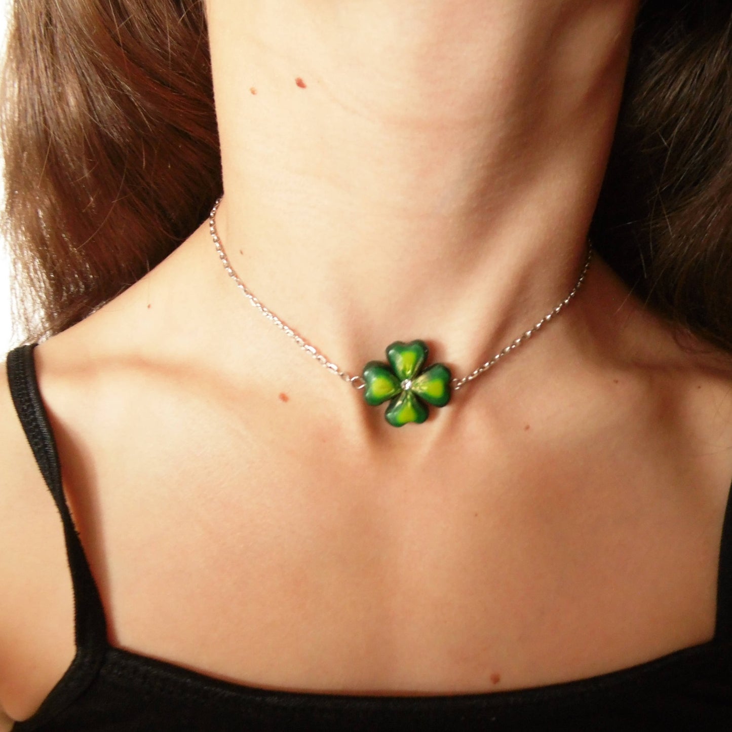Defender of Happiness: Clover Shamrock Necklace Polymer Clay.