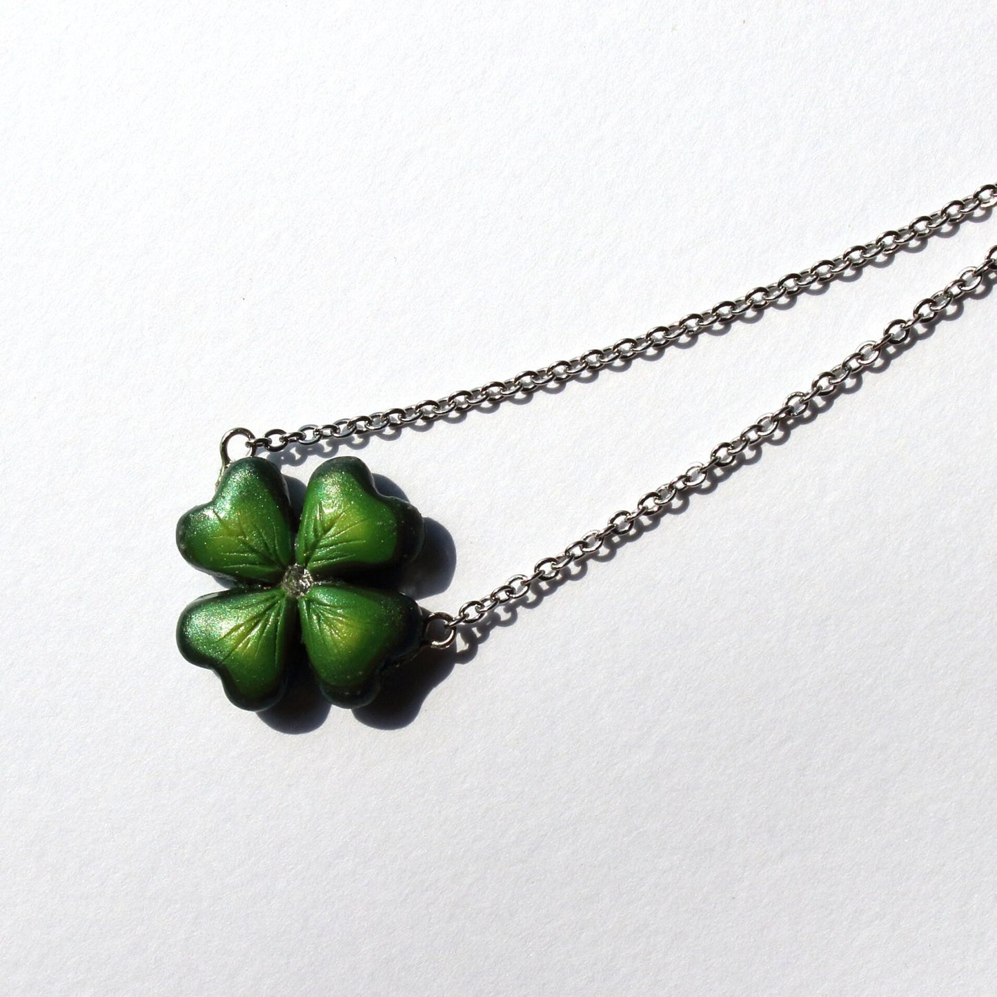 Defender of Happiness: Clover Shamrock Necklace Polymer Clay.