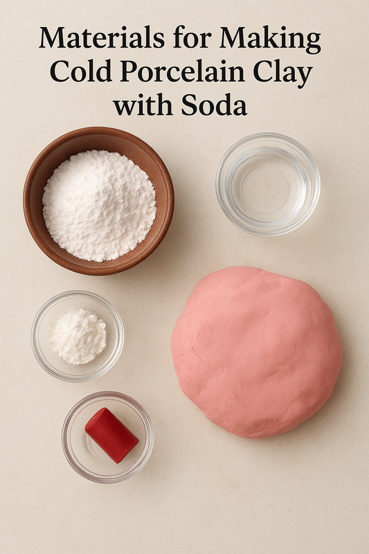 Materials for making cold porcelain Baking soda, corn or potato starch, water.  Lipstick for colour