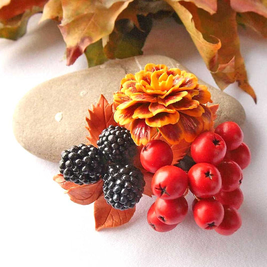 Autumn Radiance: Triplet Brooch Polymer Clay.