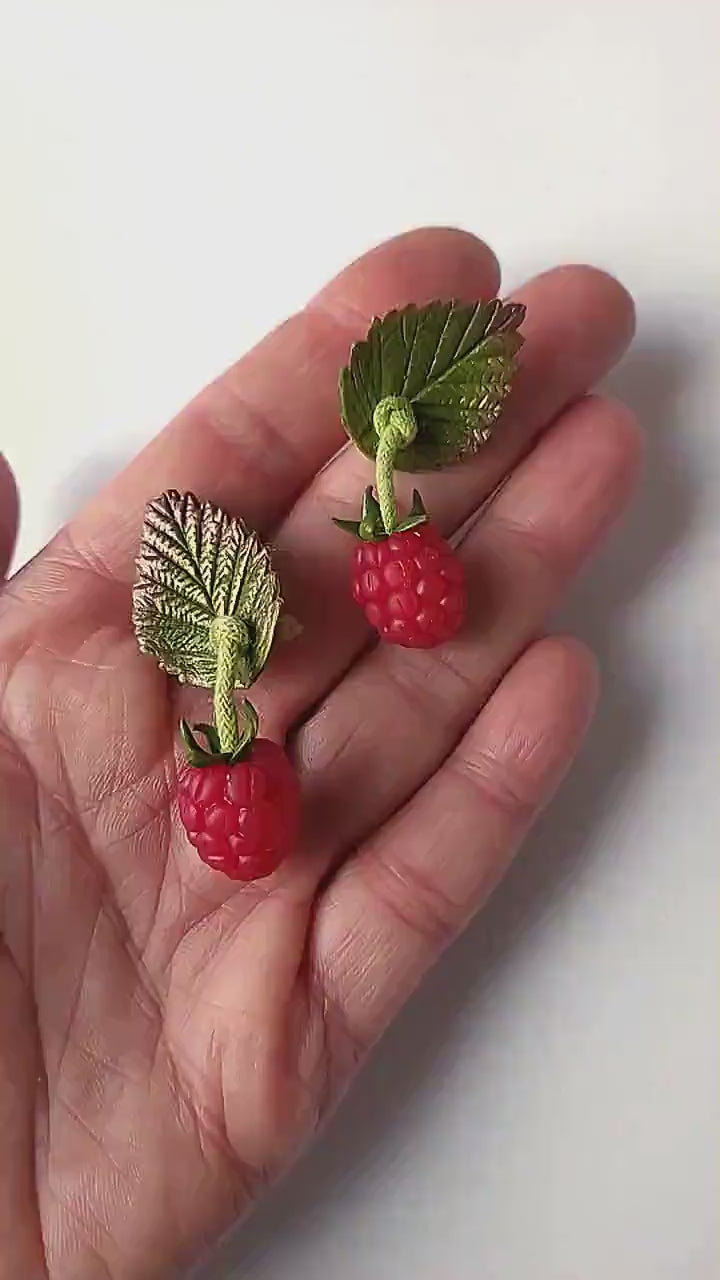 Berry Bliss: Raspberry Earrings Polymer Clay.