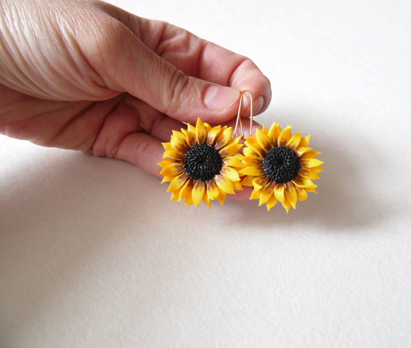 Yellow Sunflower Earrings Polymer Clay